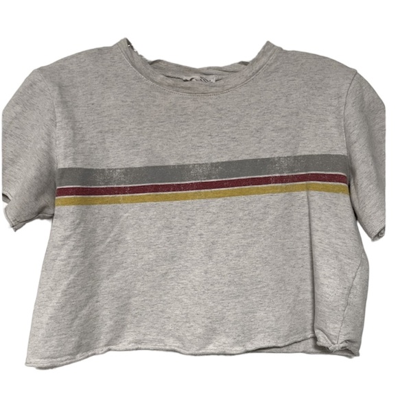 Full Tilt Tops - Full Tilt Oversized Crop Top Short Sleeve Gray Stripped Shirt XS